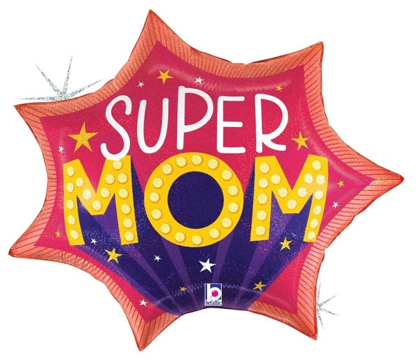 27" Betallic Super Mom Burst Holographic Foil Balloon (S2R4)