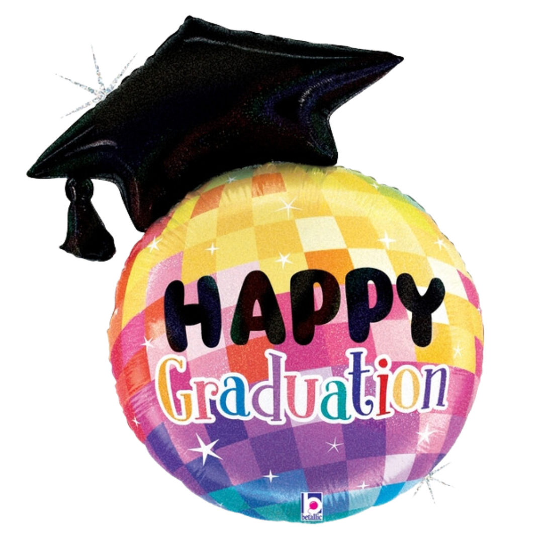 26" Betallic Graduation Disco Ball Holographic Foil Balloon