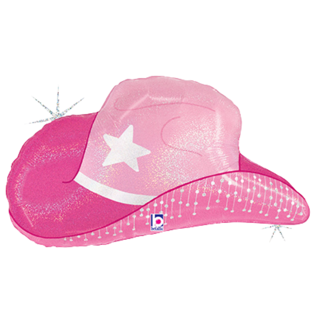 26" Betallic Pink Cowgirl Hat Holographic Foil Balloon