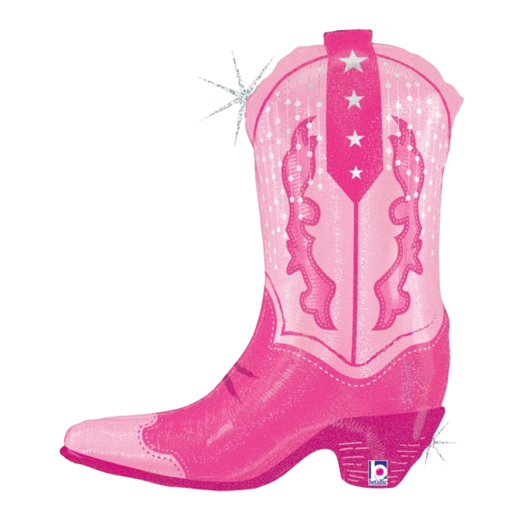 29" Betallic Pink Cowgirl Boot Holographic Foil Balloon