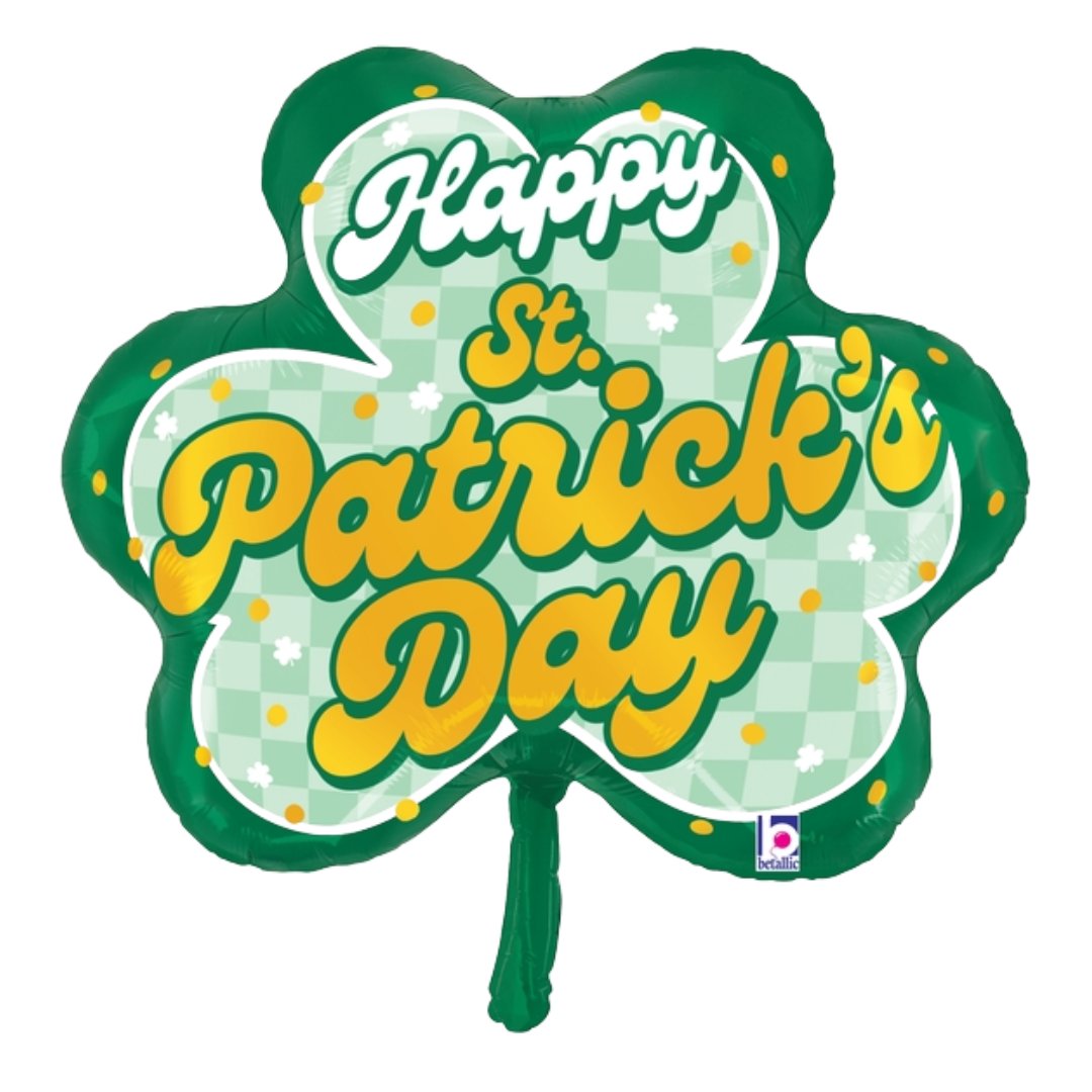 32" Betallic St. Pat's Checkered Shamrock Foil Balloon