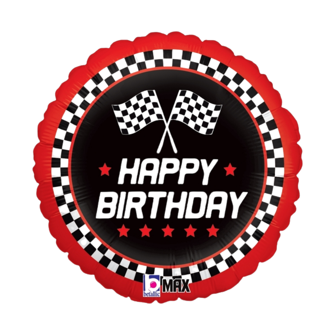 18" Betallic Checkered Flag Birthday Foil Balloon | Buy 5 Or More Save 20%