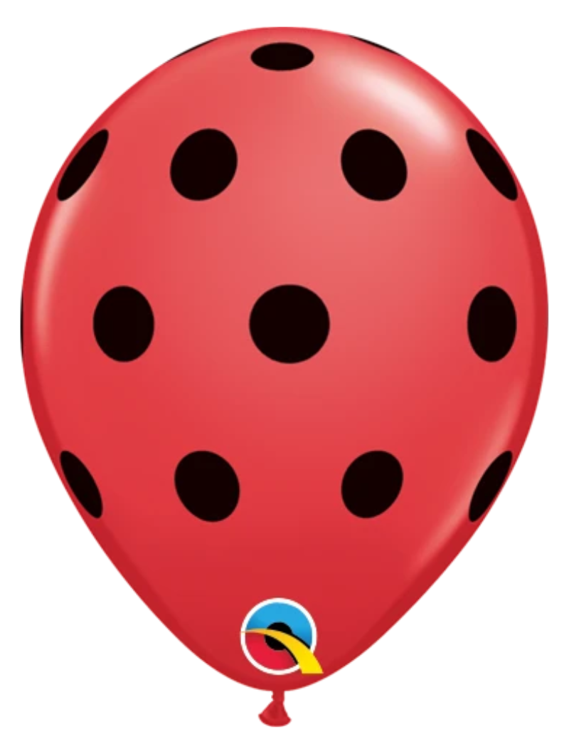 11" Qualatex Red & Black Big Polka Dots Latex Balloons | 50 Count