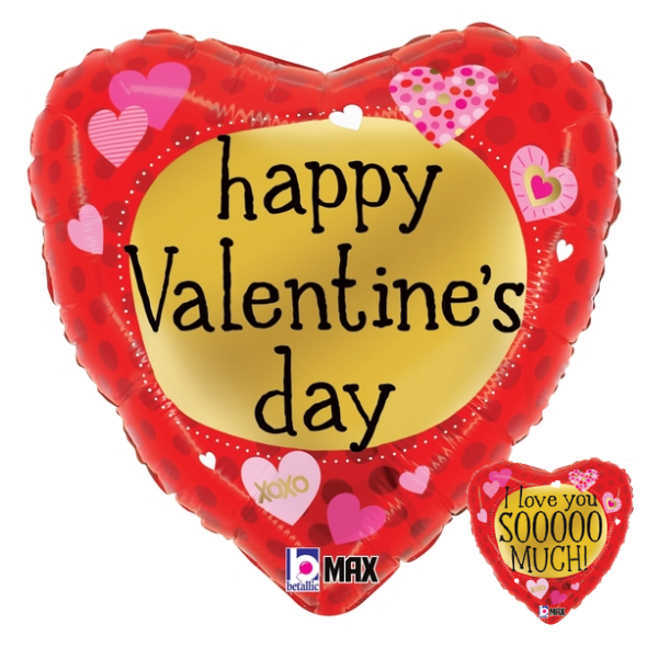 18" Betallic Valentine Pattern Hearts Heart Foil Balloon (S1R2) | Buy 5 Or More Save 20%