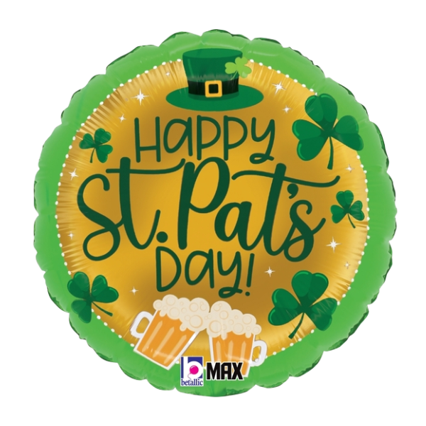18" Betallic St. Pat's Beer & Shamrocks Foil Balloon (P26) | Buy 5 Or More Save 20%