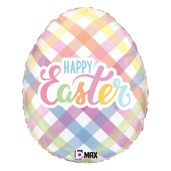 18" Easter Egg Plaid Foil Balloon (P29) | Buy 5 Or More Save 20%