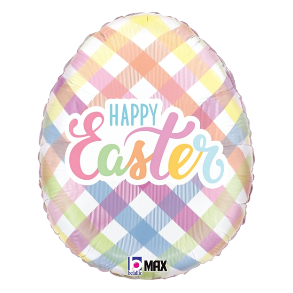 18" Betallic Easter Egg Plaid Foil Balloon (P29) | Buy 5 Or More Save 20%