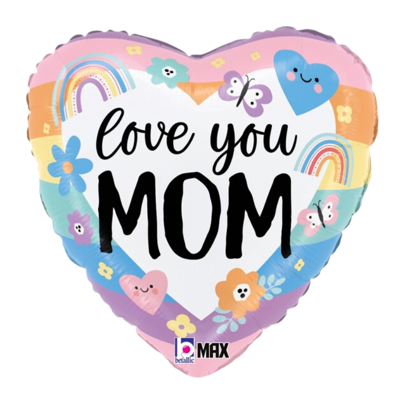 18" Betallic Pastel Rainbow Love Mom Foil Heart Balloon (S1R2) | Buy 5 Or More Save 20%