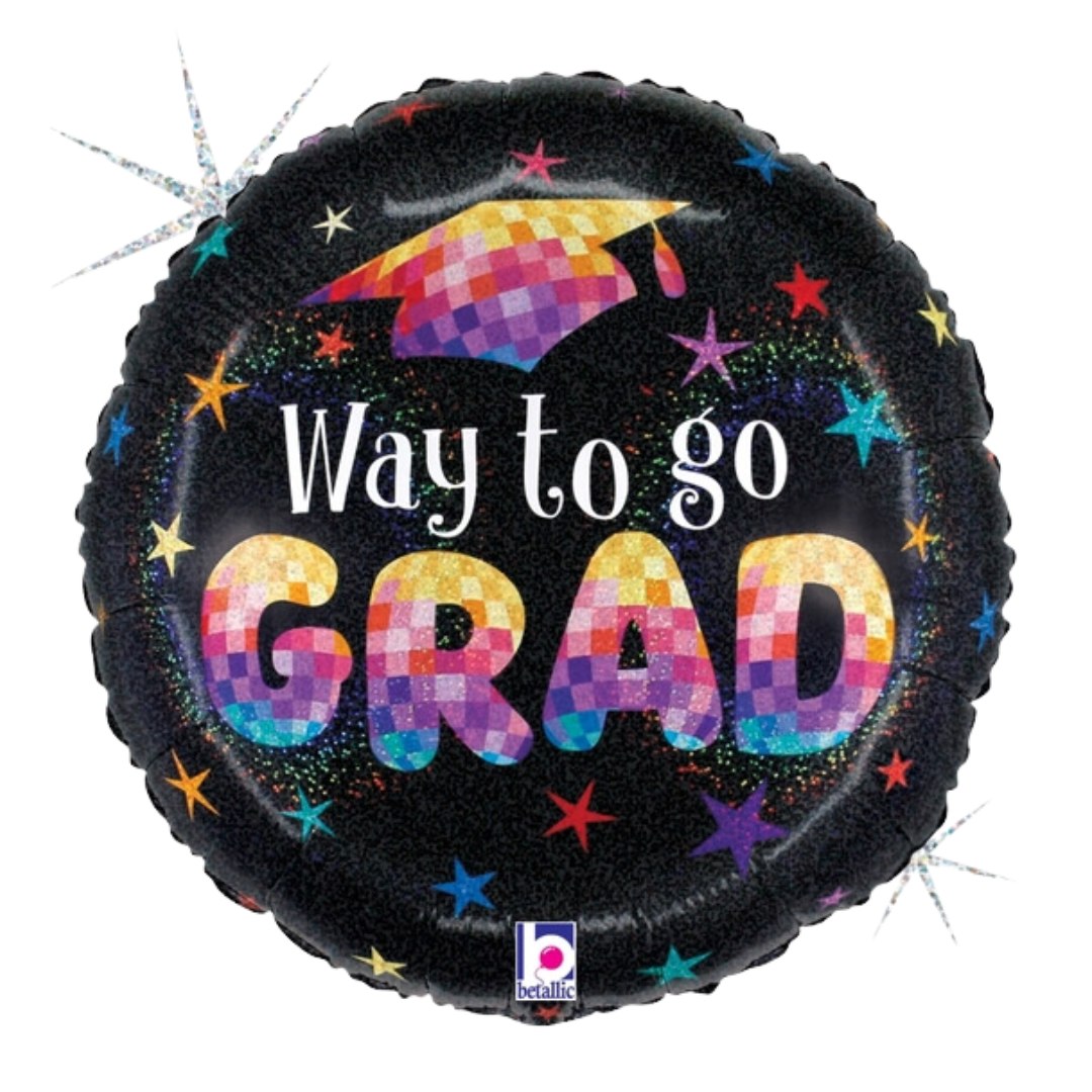 18" Betallic Grad Disco Stars Holographic Foil Balloon (S1R5) | Buy 5 Or More Save 20%