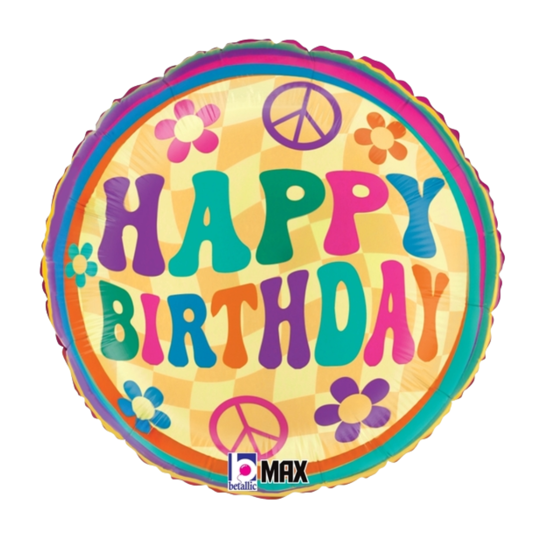 18" Betallic Groovy Birthday Daisies Foil Balloon - 2 Sided | Buy 5 Or More Save 20%