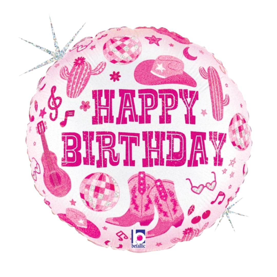 18" Betallic Disco Cowgirl Birthday Holographic Foil Balloon - 2 Sided | Buy 5 Or More Save 20%