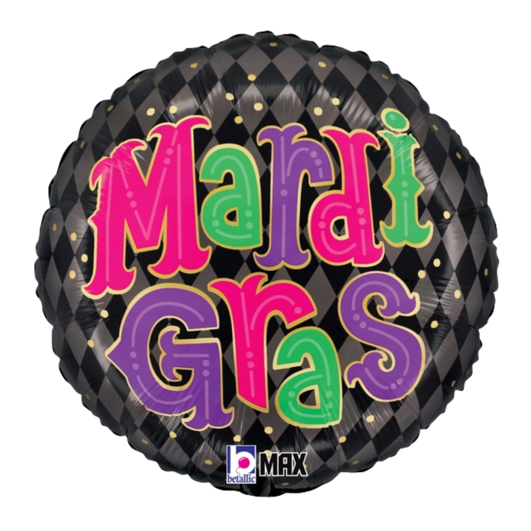 18" Betallic Mardi Gras Party Argyle Foil Balloon | Buy 5 Or More Save 20%