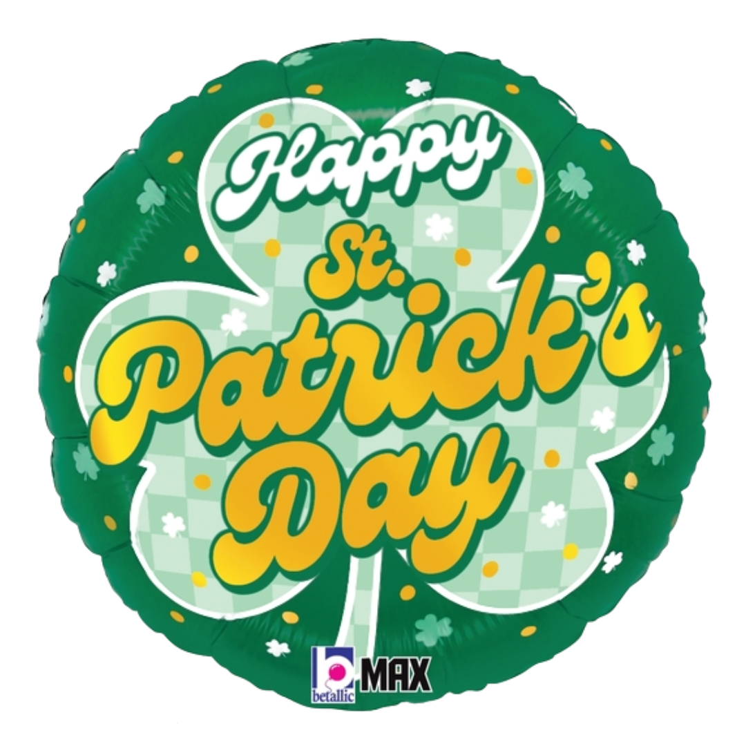 18" Betallic St. Patrick's Day Checkered Shamrocks Foil Balloon | Buy 5 Or More Save 20%