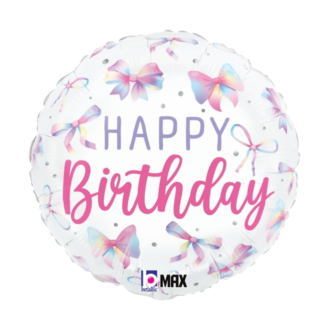 18" Betallic Multicolor Bow Birthday Foil Balloon | Buy 5 Or More Save 20%