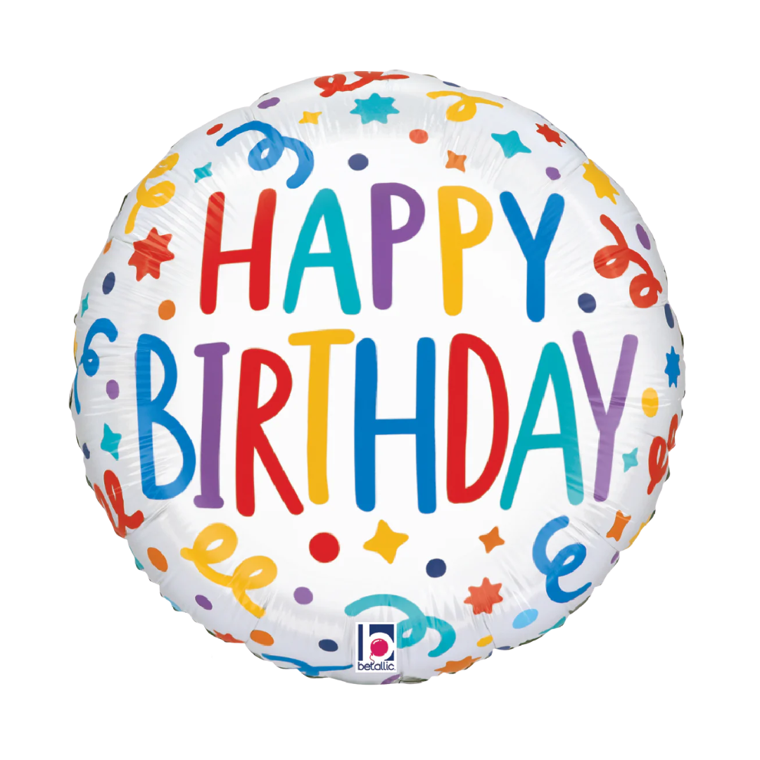 18" Betallic Birthday Playful Streamer Foil Balloon | Buy 5 Or More Save 20%