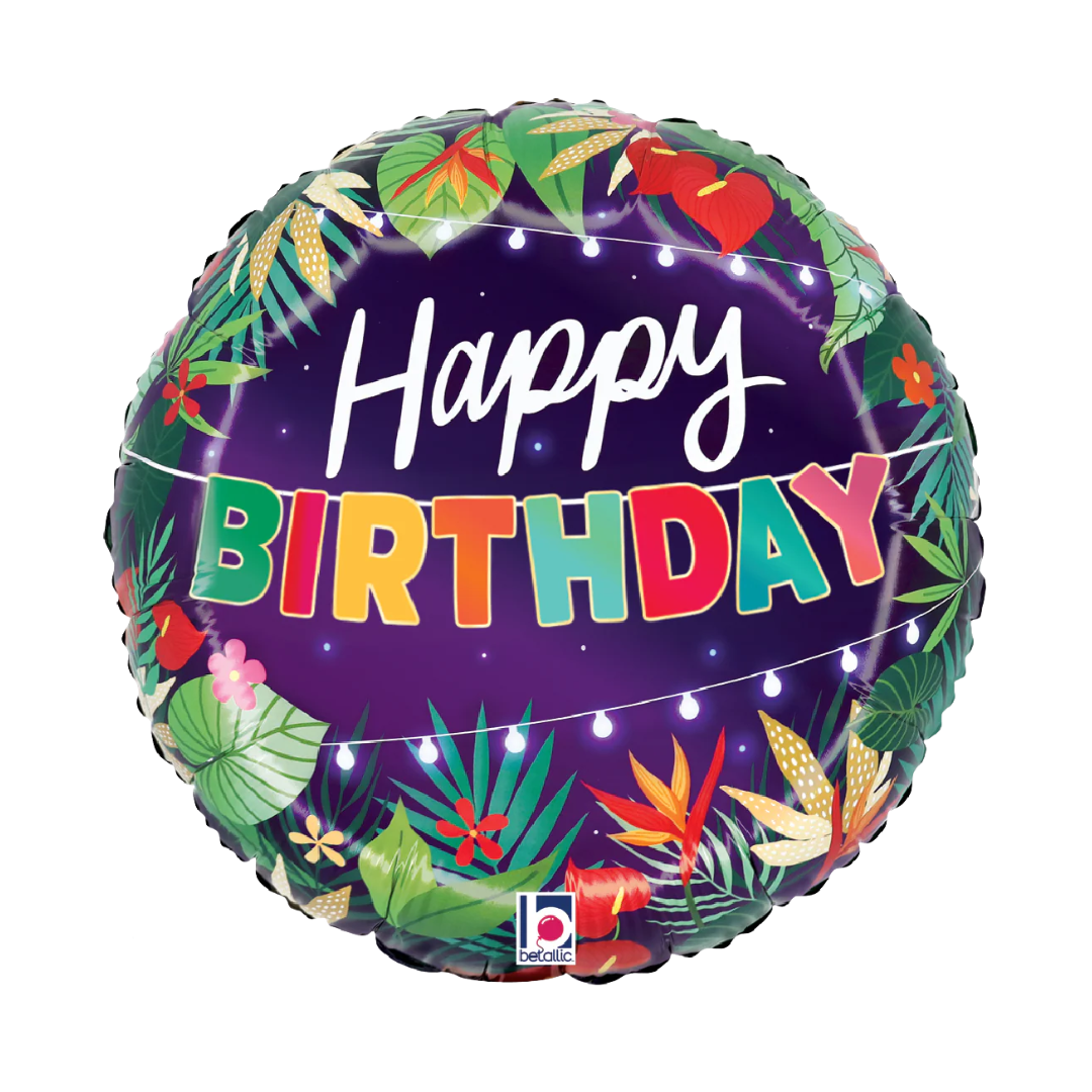 18" Betallic Tropical Birthday Lights Foil Balloon | Buy 5 Or More Save 20%