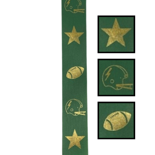 #9 ACI Green Football Helmet Star Ribbon 1 3/8" x 1 yd. | Sold By The Yard