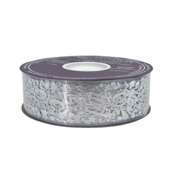 #9 ACI Silver Clear Printed Homecoming Confetti Ribbon - 1 7/8" Wide x 27 Yards Long | 1 Spool