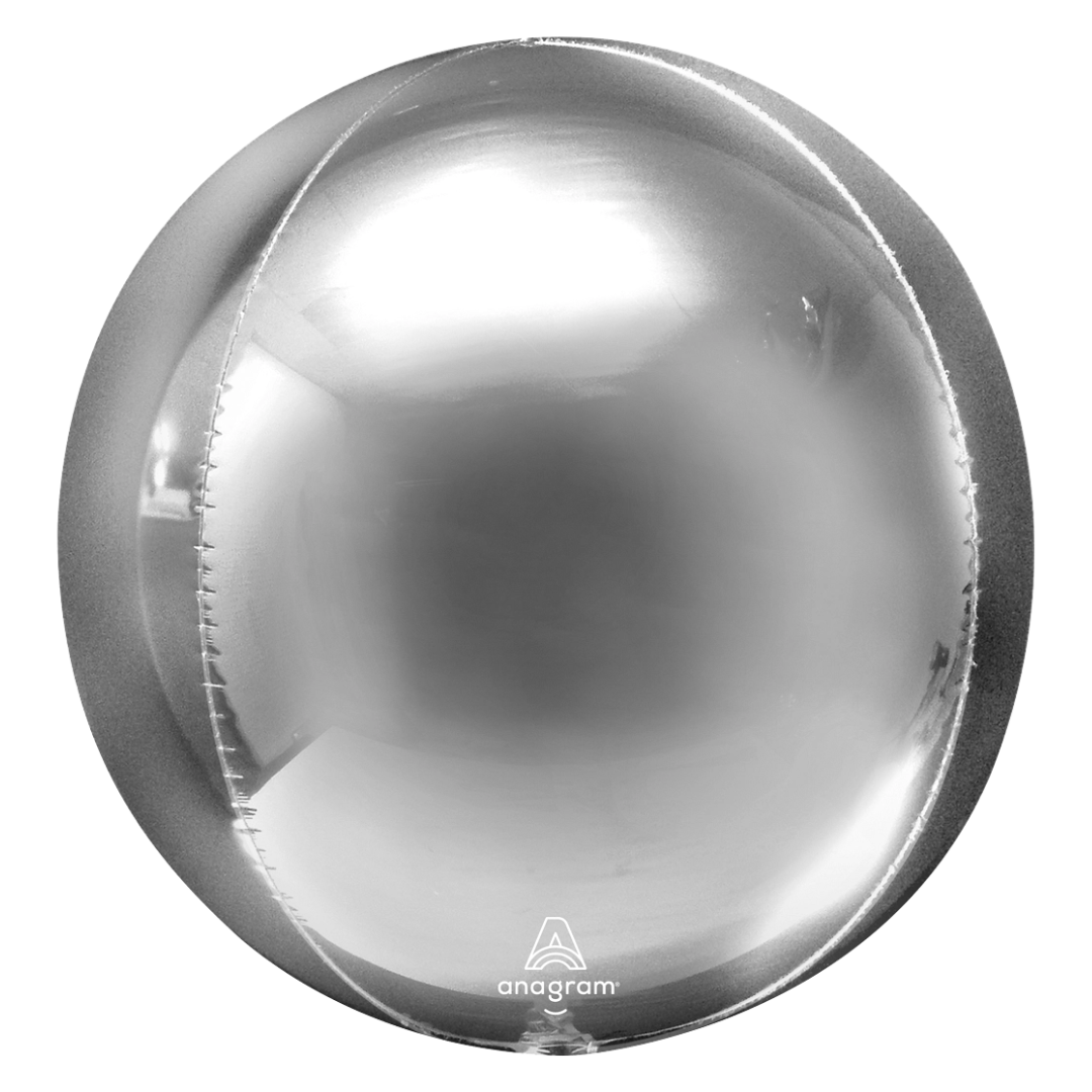 21" Anagram Silver Solid Orbz Foil Balloons -Globe Shaped | 3 Count