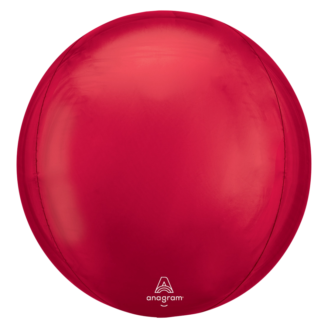16" Anagram Red Solid Orbz Foil Balloon - Globe Shaped | 1 Count