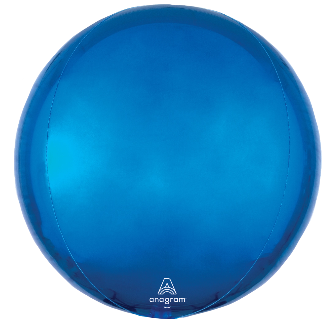 16" Anagram Blue Solid Orbz Foil Balloon - Globe Shaped | 1 Count