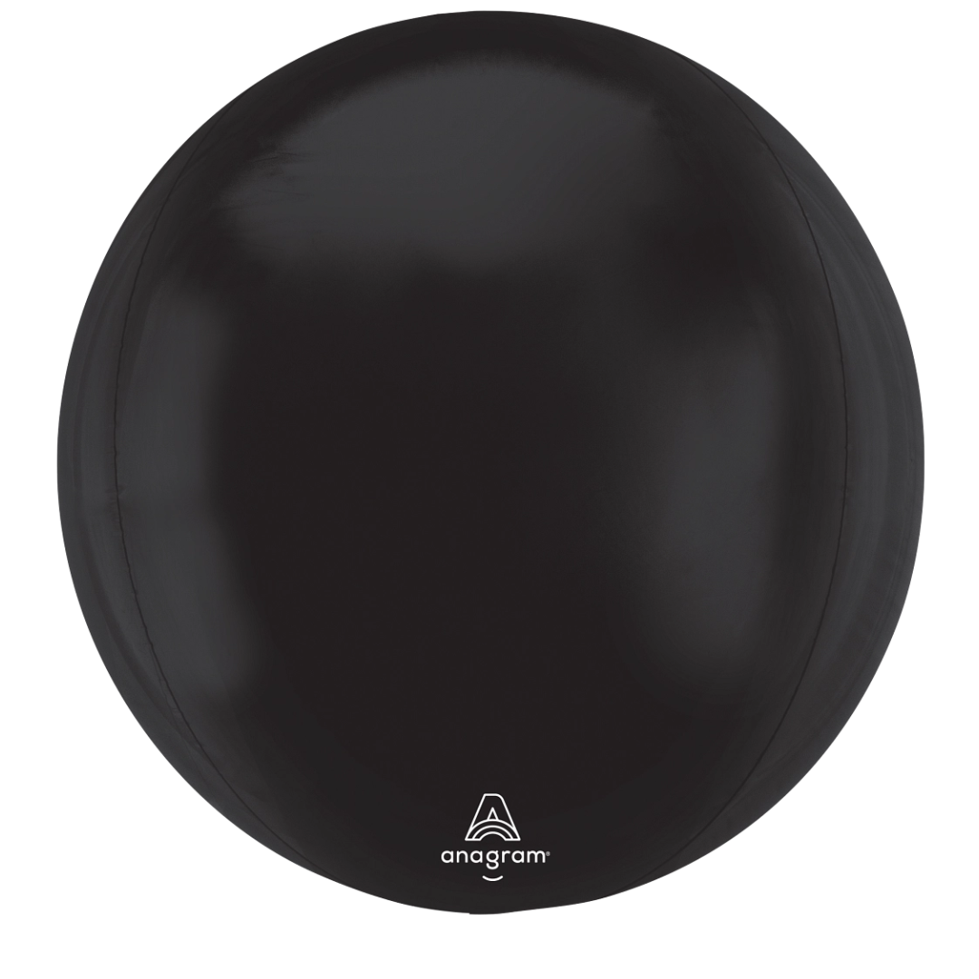 16" Anagram Black Solid Orbz Foil Balloon - Globe Shaped | 1 Count