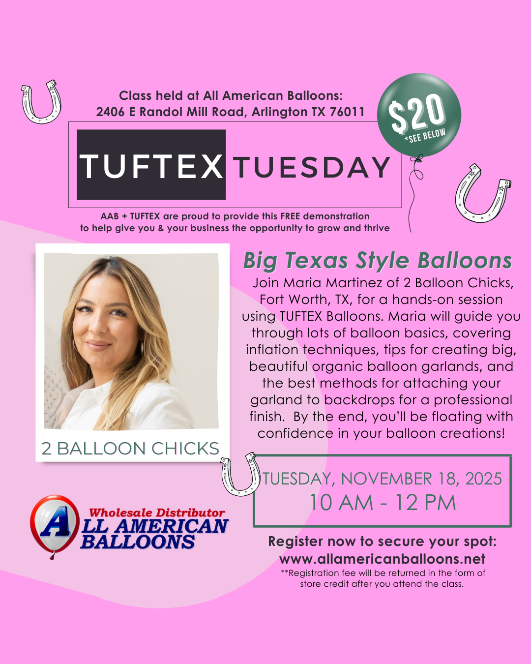 TUFTEX TUESDAY Balloon Class - Featuring 2 Balloon Chicks | 11/18/25 10am-12pm