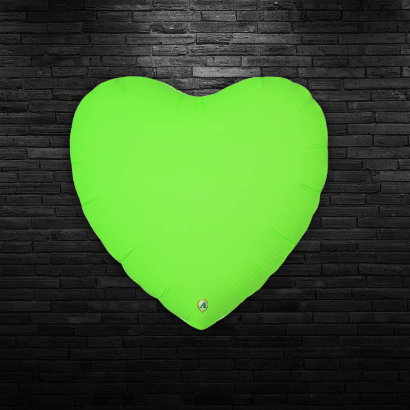 20" AAB Blazing Neon Green Heart Non Foil Balloon - Black Light Reactive! | Buy 5 Or More Save 20%