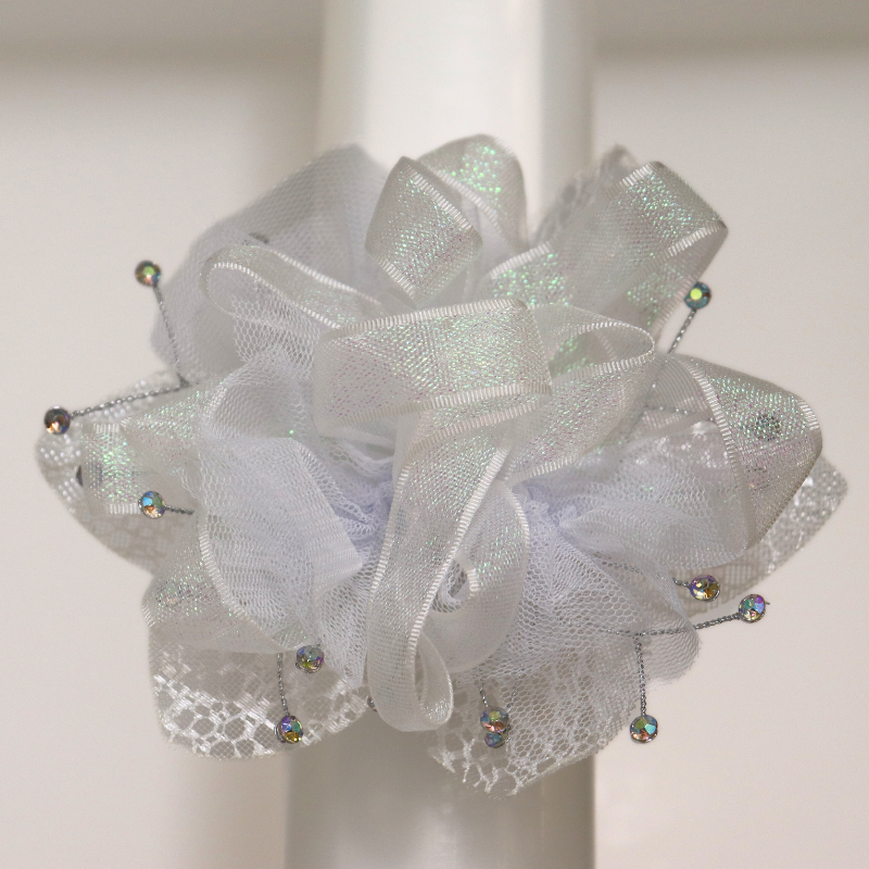Pre-Made Iridescent/White Ribbon Gemstone Wristlet Corsage Kit | 1 Count - Just Add Flowers!
