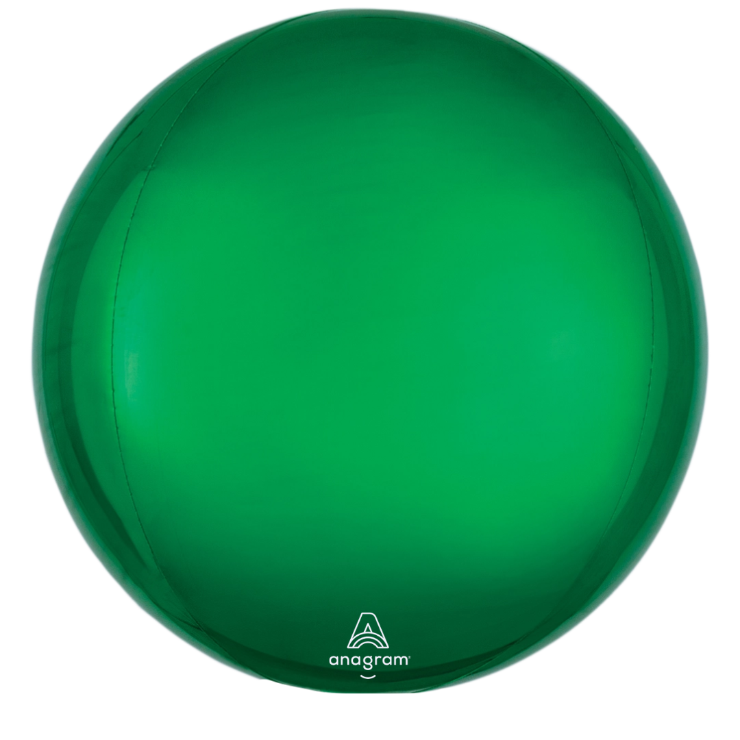 16" Anagram Green Solid Orbz Foil Balloon - Globe Shaped | 1 Count