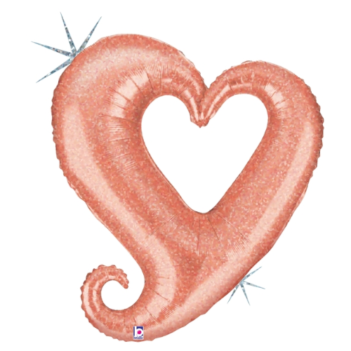 33" Betallic Rose Gold Linky Chain Of Hearts Holographic Foil Balloon
