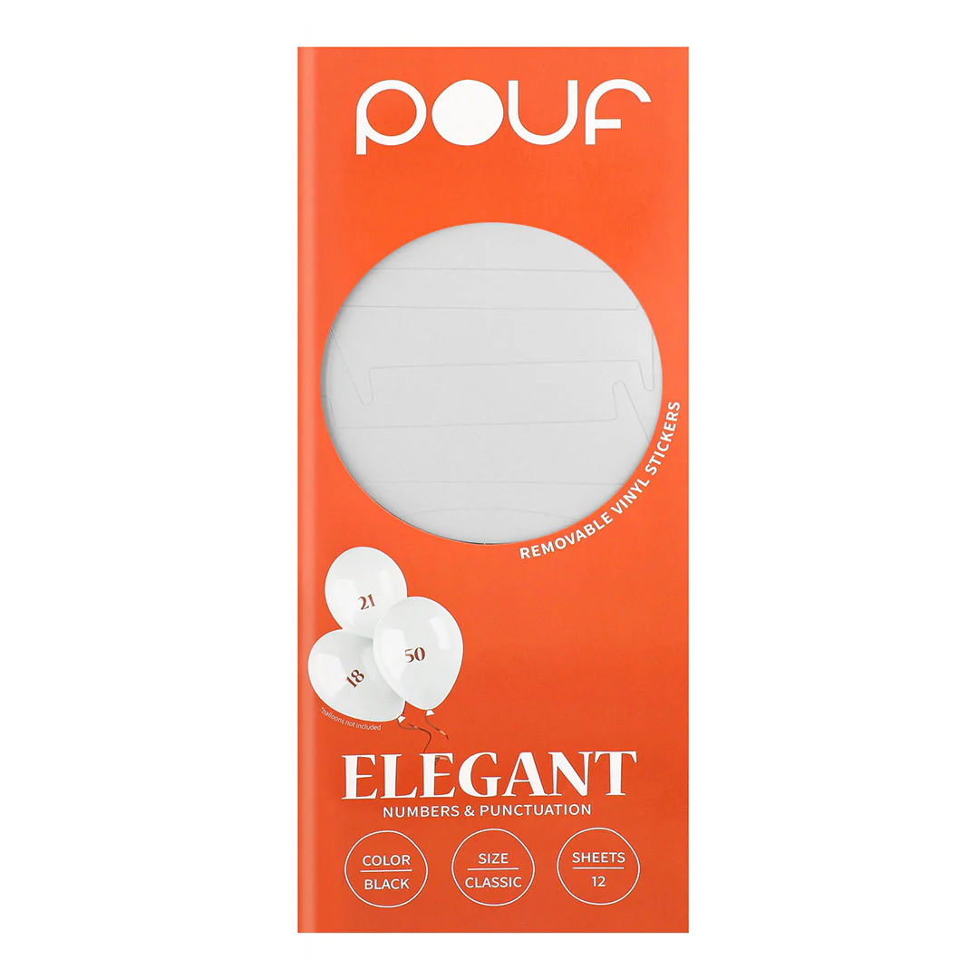 Pouf White ELEGANT Numbers Removable Adhesive Vinyl Stickers | 12 Sheets