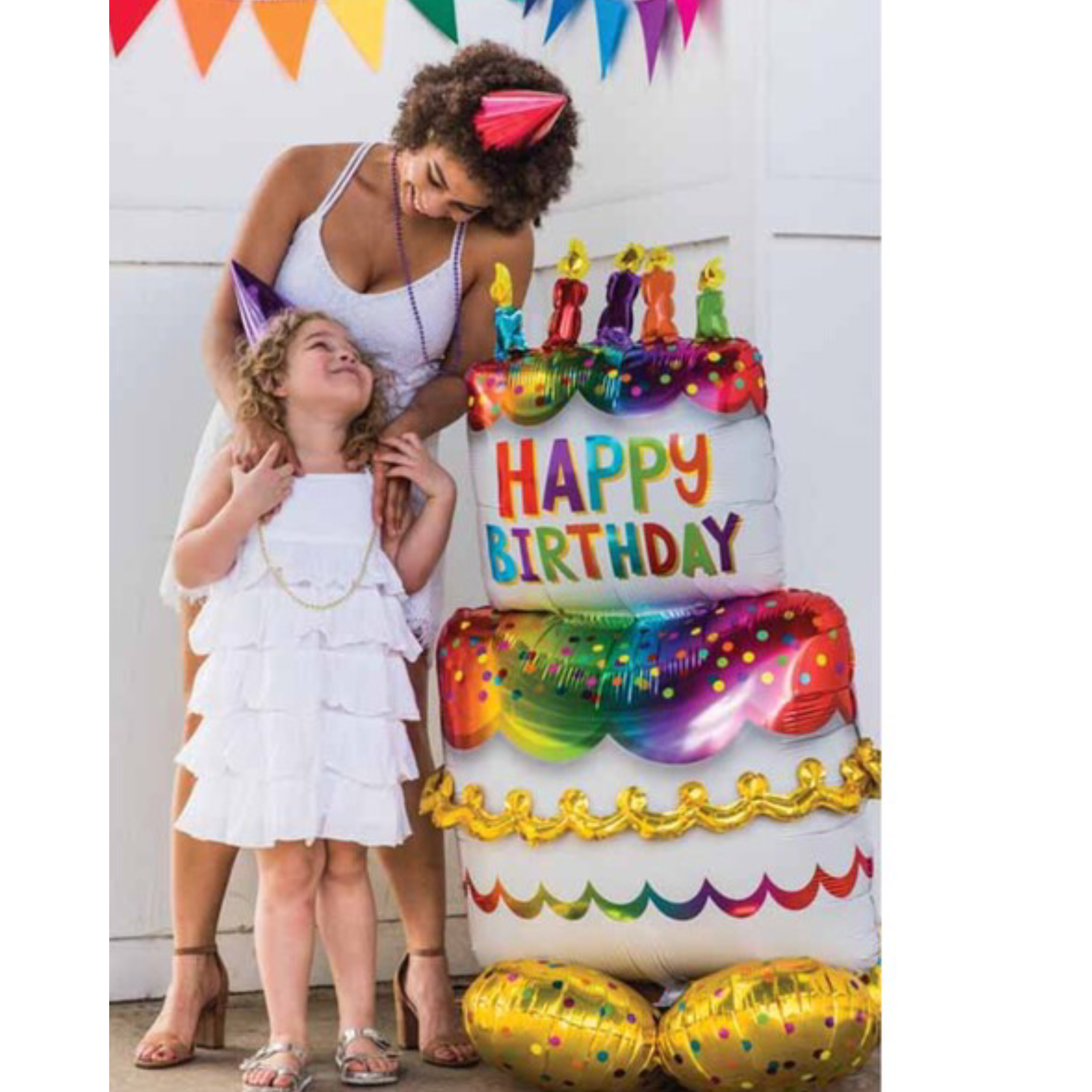 53" Birthday Cake Airloonz Foil Balloon | Stands Over 4 Feet Tall - No Helium Required!