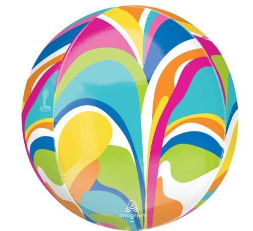 15" Anagram Vibrant Macro Marble Orbz Foil Balloon - Globe Shaped | 1 Count