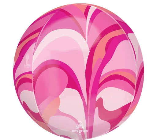 15" Anagram Pink Macro Marble Orbz Foil Balloon - Globe Shaped | 1 Count