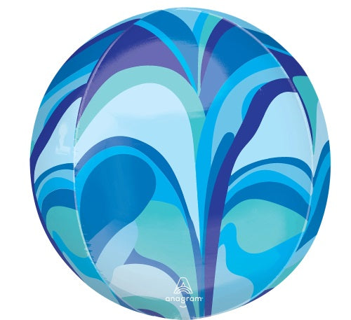 15" Anagram Blue Macro Marble Orbz Foil Balloon - Globe Shaped | 1 Count