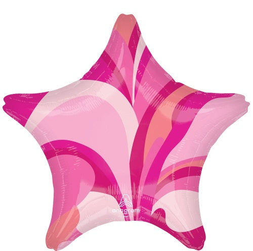 19" Anagram Pink Macro Marble Star Foil Balloon | Buy 5 Or More Get 20% Off
