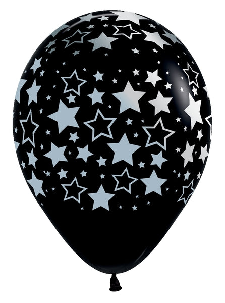 11" Sempertex Deluxe Black Bold Stars Latex Balloons | 50 Count - Dropship (Shipped By Betallic)