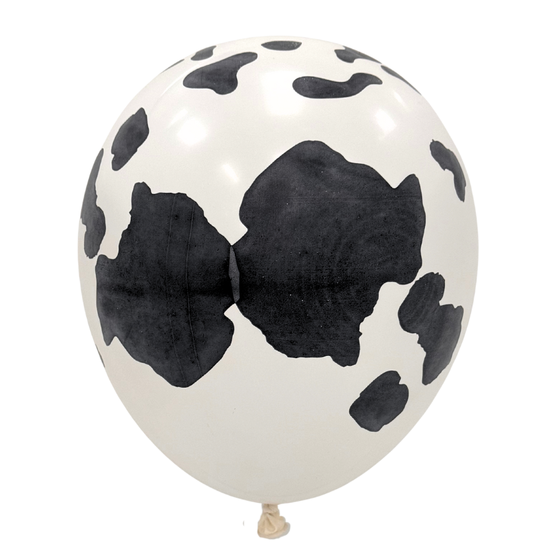 12" Elitex White/Black Cow Print Round Latex Balloons | 10 Count