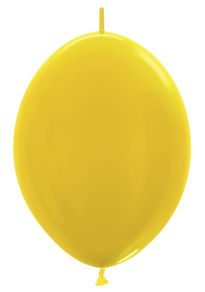 12" Sempertex Metallic Yellow Link-O-Loon Latex Balloons (Discontinued) | 50 Count