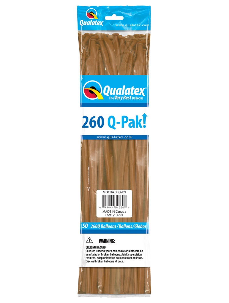 260 Q-Pak  Qualatex Mocha Brown Twisting - Entertainer Latex Balloons | 50 Count
