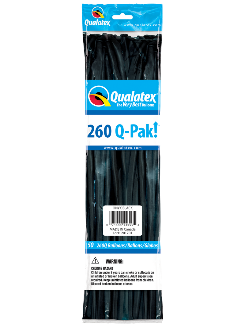 260 Q-Pak  Qualatex Onyx Black Twisting - Entertainer Latex Balloons | 50 Count