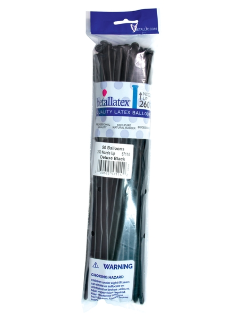 260s Sempertex Nozzles Up Deluxe Black Twisting - Entertainer Latex Balloons | 50 Count