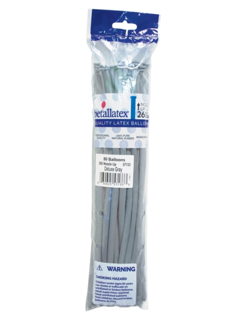 260s Sempertex Nozzle Up Deluxe Grey Twisting - Entertainer Latex Balloons | 50 Count