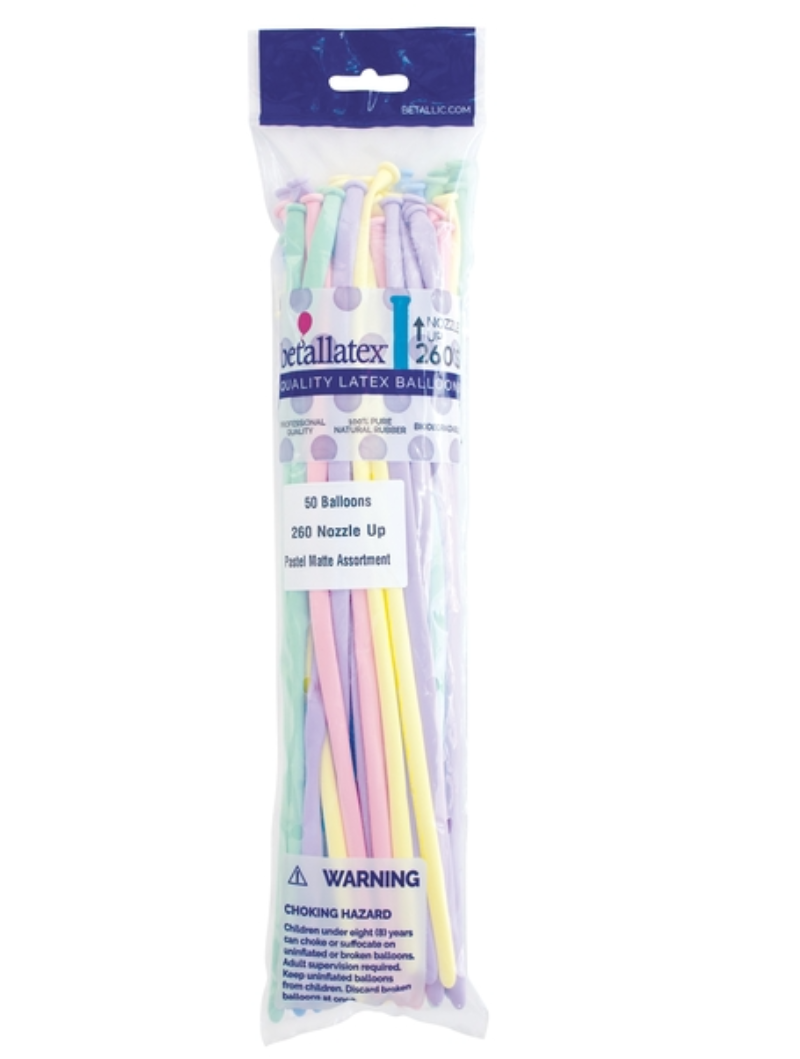 260s Sempertex Nozzles Up Pastel Matte Assortment Twisting - Entertainer Latex Balloons | 50 Count