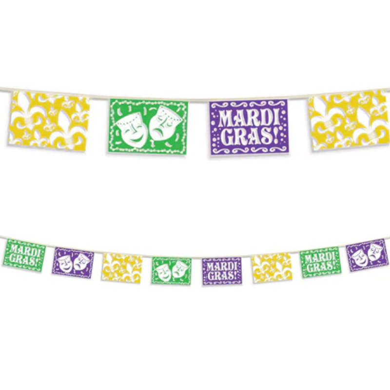 Mardi Gras Picado Style Pennant Banner - 12'x 8" | 1 Count