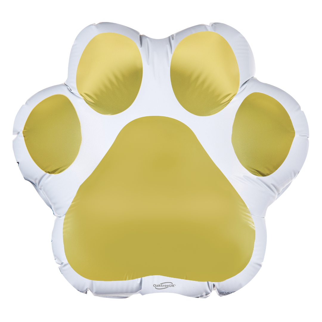 20" Oaktree UK Gold & White Large Paw Print Shape Foil Balloon