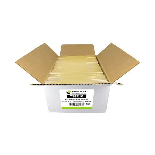 739R10 High Strength Wood Hot Melt Glue Sticks - 7/16" x 10" | 25 lb box