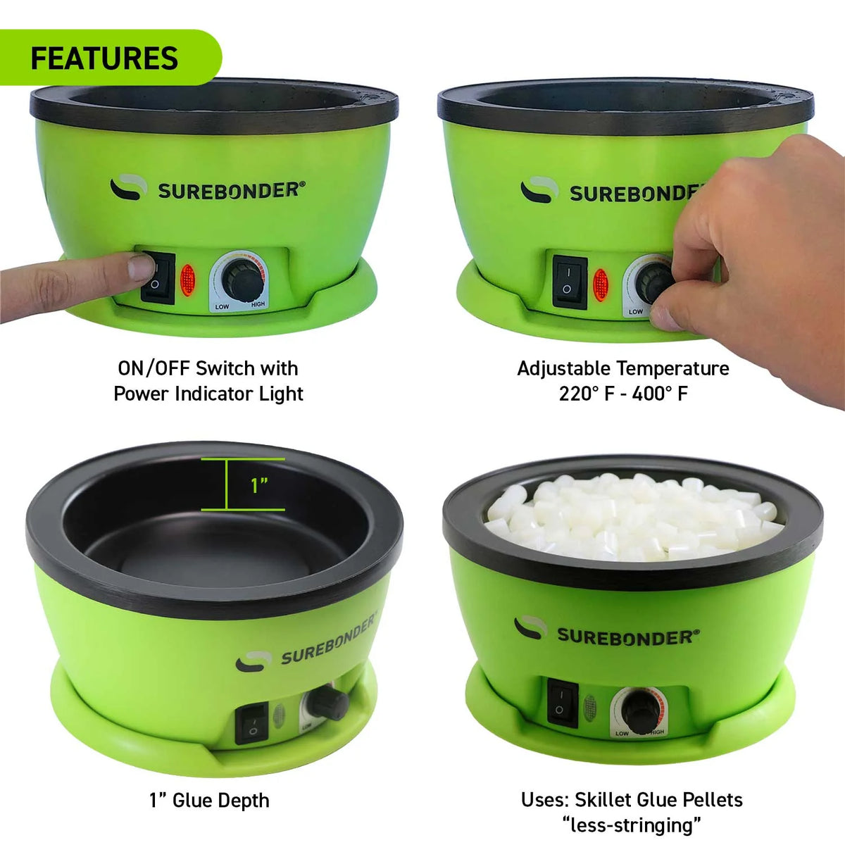 Surebonder Sartén eléctrica de pegamento caliente con temperatura ajustable | 1 unidad