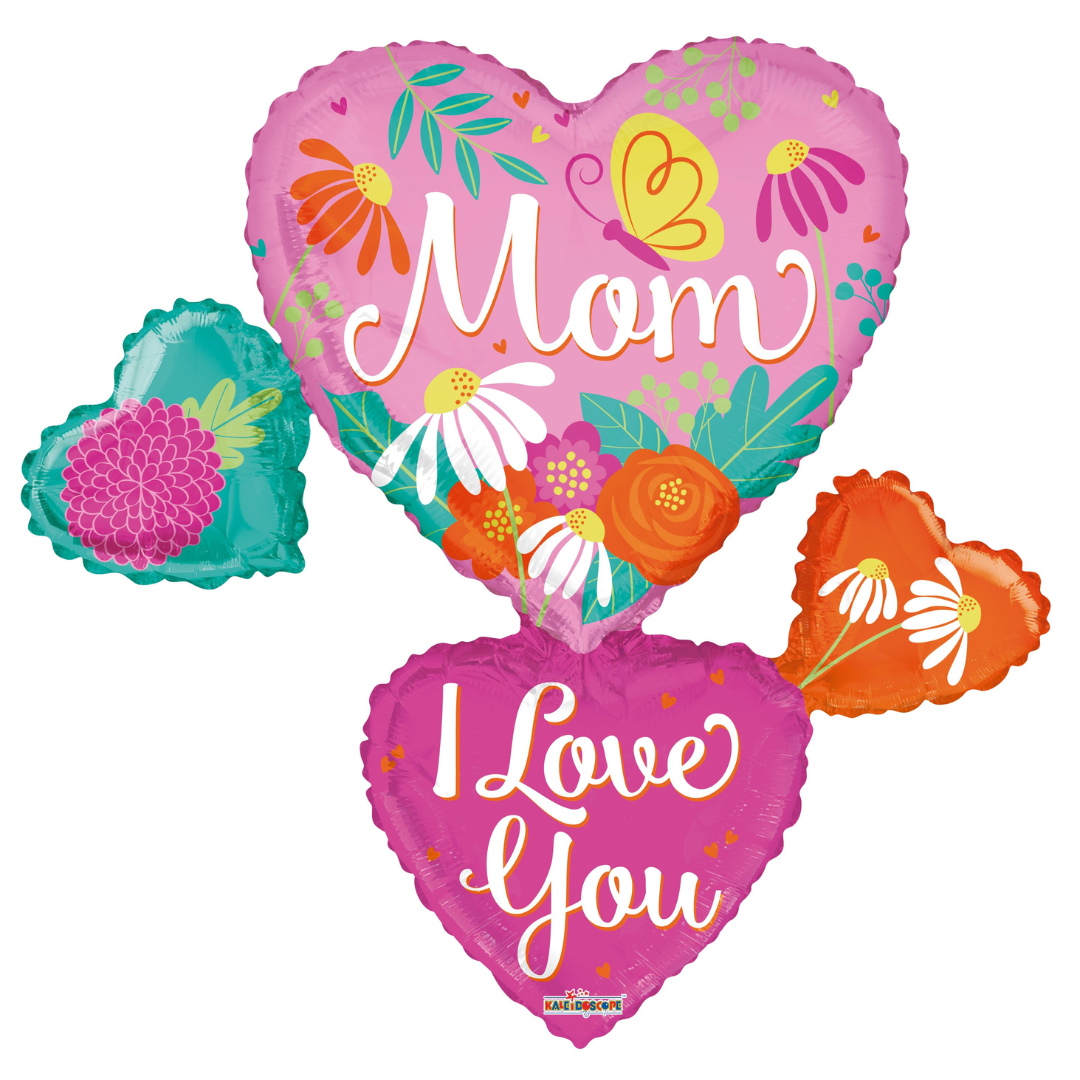 36" Conver Mom I Love You Hearts Non Foil Balloon (WSLR5) | 5 Count - Clearance